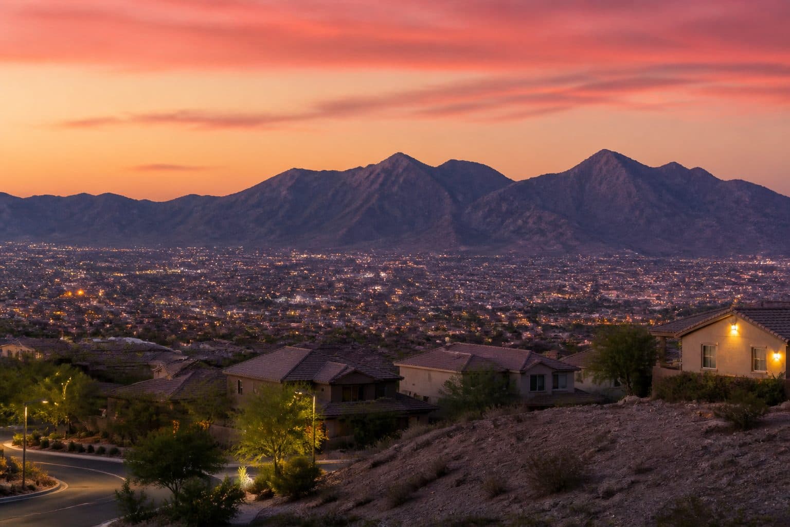 Henderson, Nevada desert and mountains at dusk