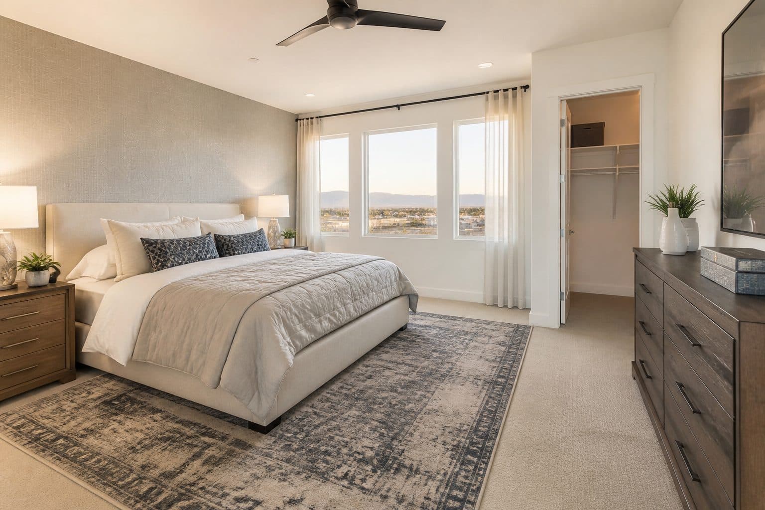 Primary bedroom suite in a new Henderson, Nevada townhome